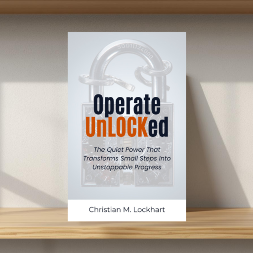 Operate UnLOCKed on a book shelf. Used to show the book cover, digital and physical.